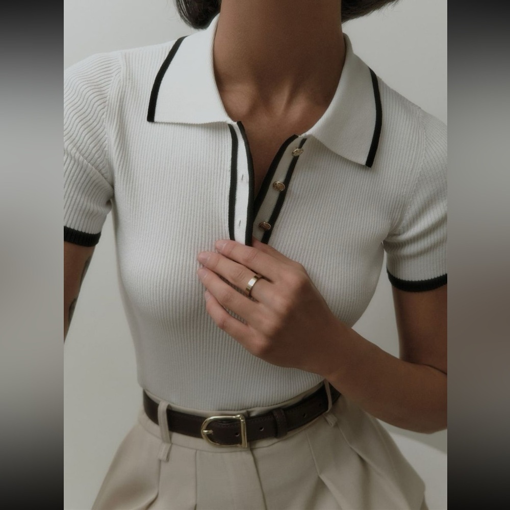 Commense Black and White Polo with Gold Buttons Brand New Size:XS